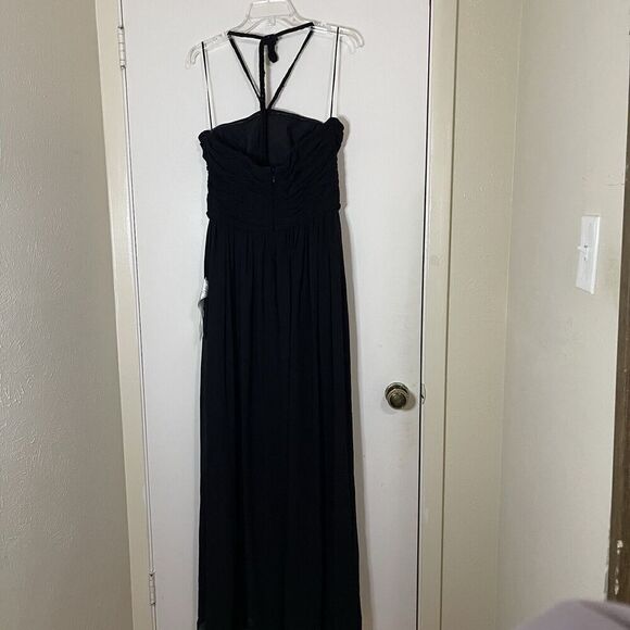 NEW! Dress the Population Aura Bandeau halter high slit chiffon black gown large - Picture 10 of 12